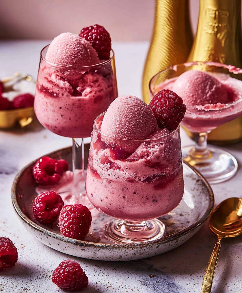 Raspberry Sorbet Champagne Floats