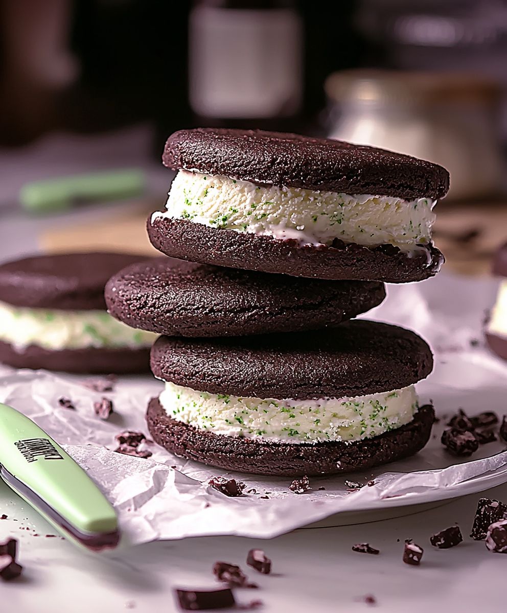 Peppermint ice cream sandwiches