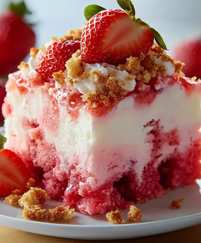 Strawberry Crunch Poke Cake