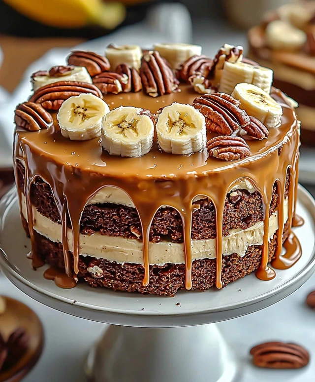 Banana Pecan Caramel Cake
