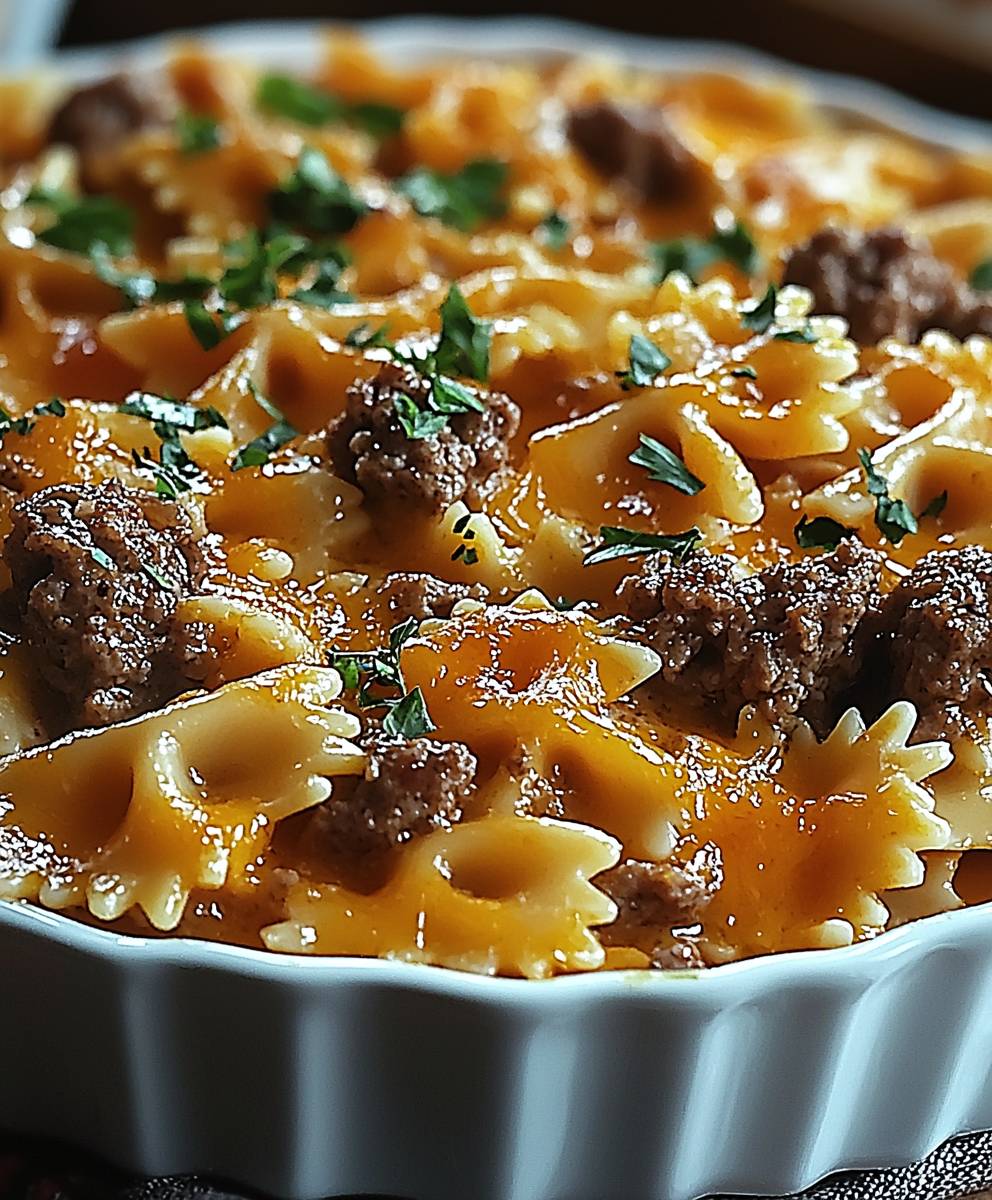 Velveeta beef bowtie casserole