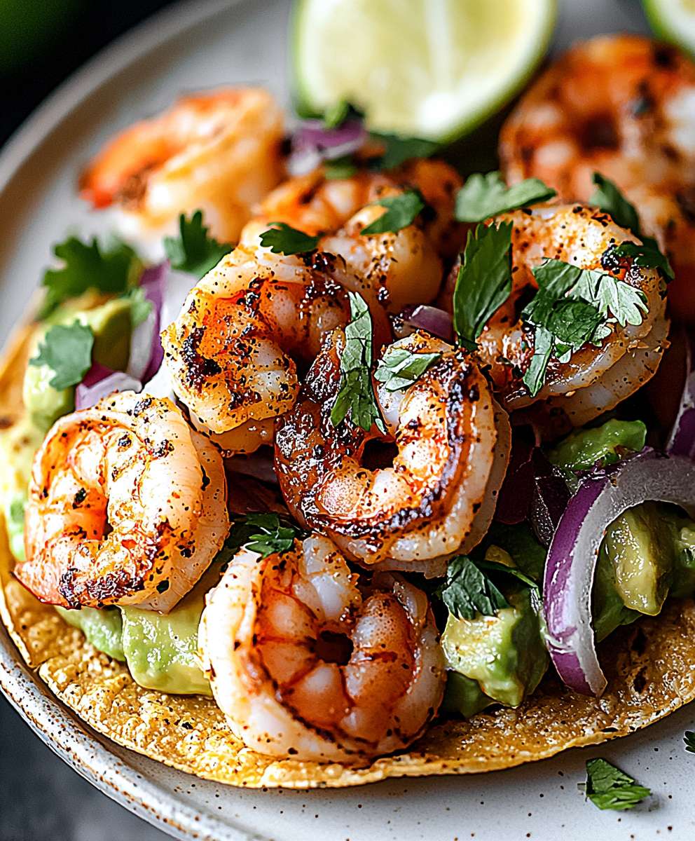 Shrimp avocado tostadas