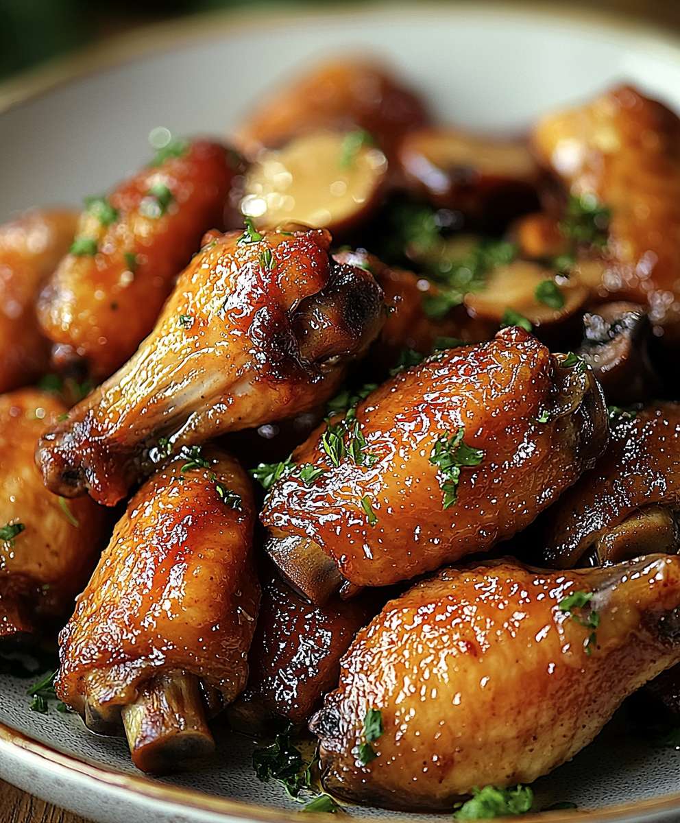 Chicken wings and mushrooms