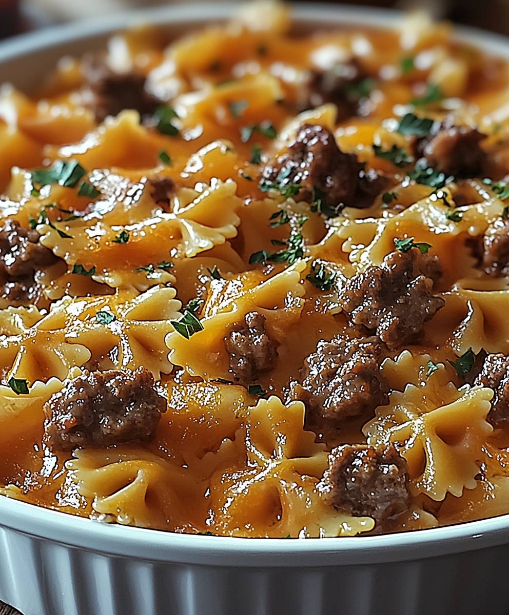 Velveeta beef bowtie casserole