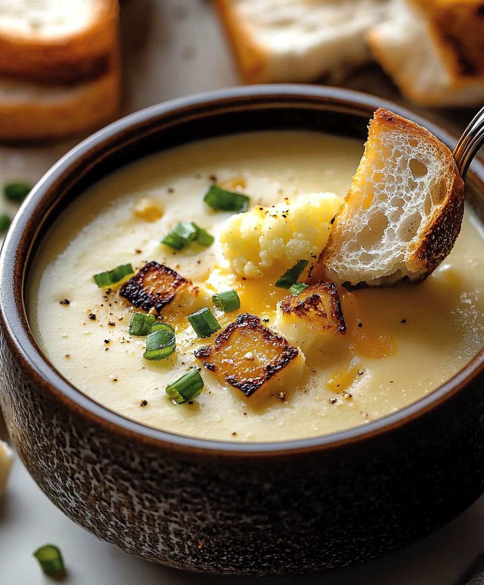 Garlic Cheddar Cauliflower Soup