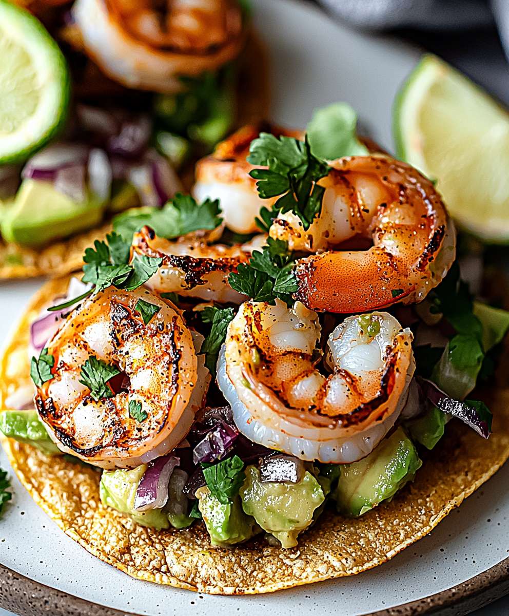 Shrimp avocado tostadas