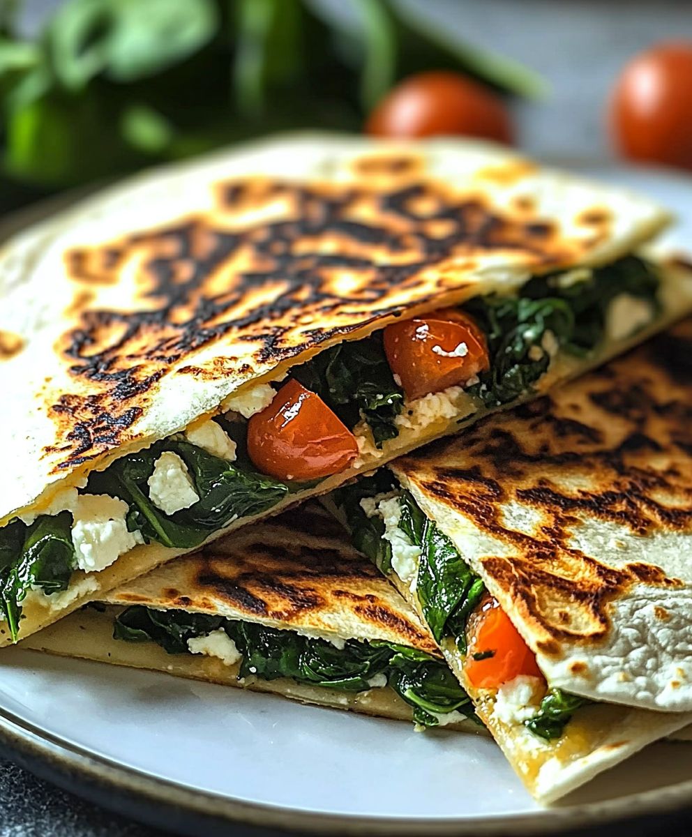 Spinach feta quesadillas