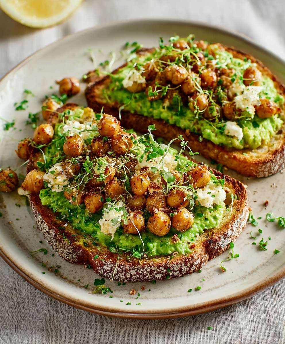 Crispy chickpeas green toast