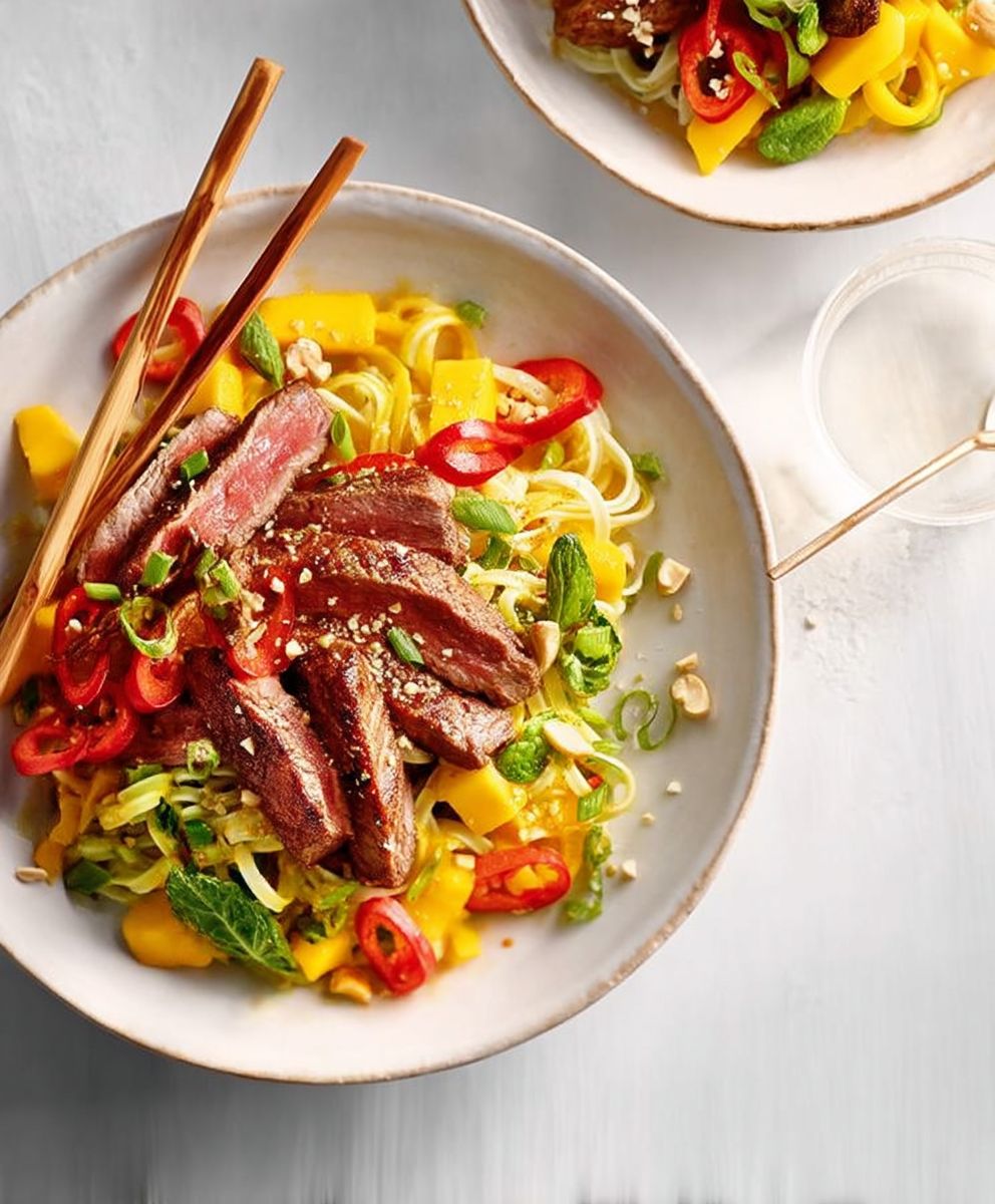 Beef mango cashew noodles