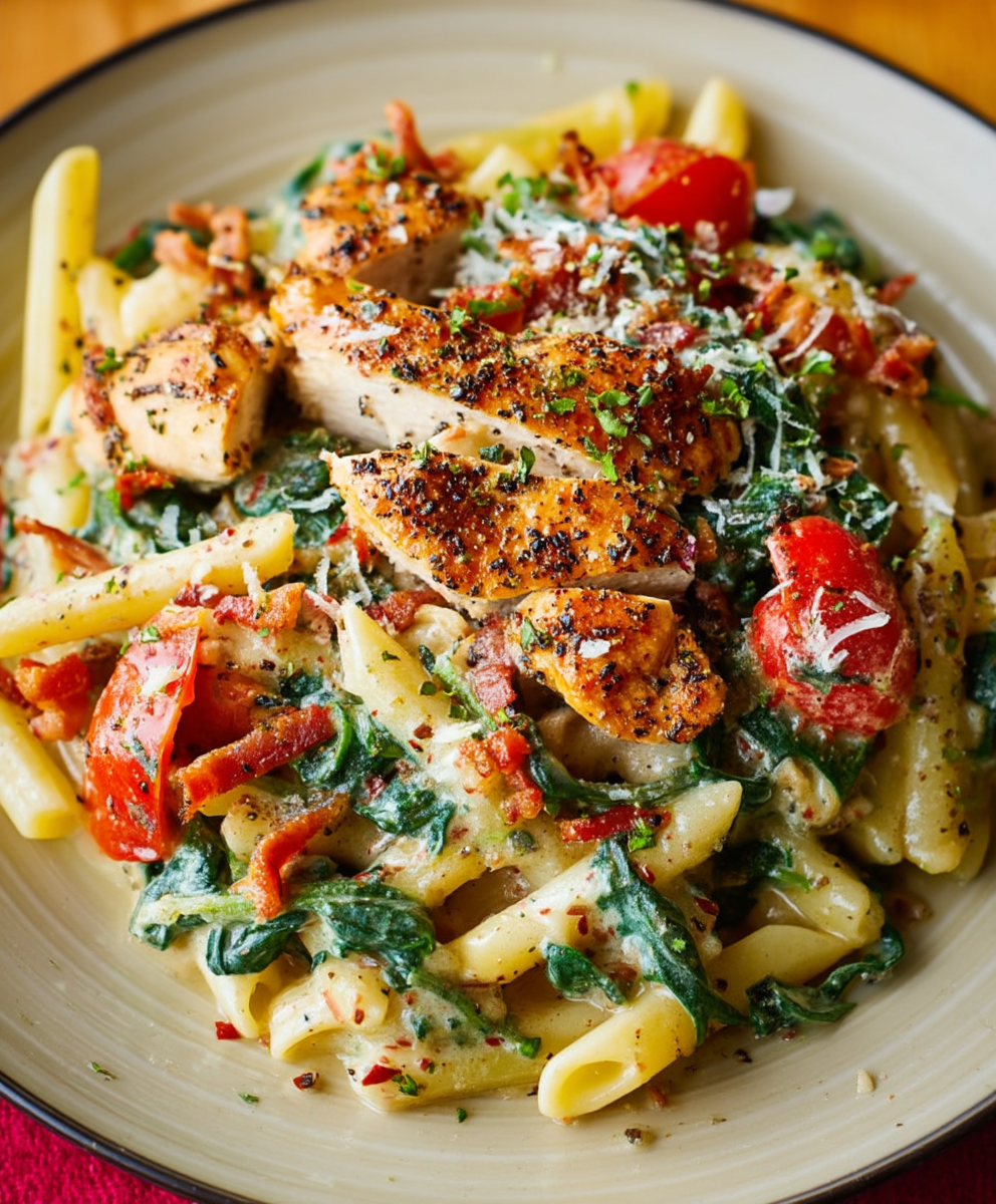 Chicken bacon pasta spinach