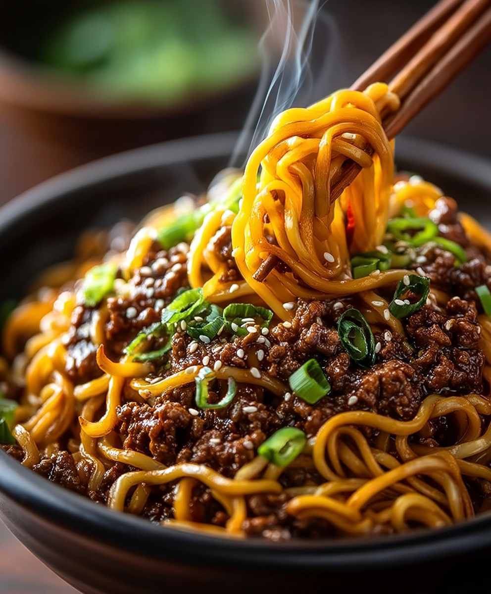 Mongolian ground beef noodles