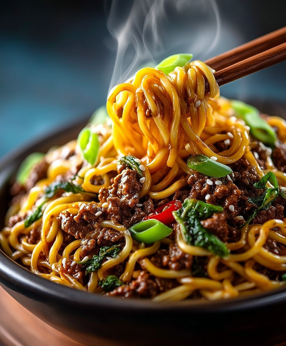 Mongolian ground beef noodles