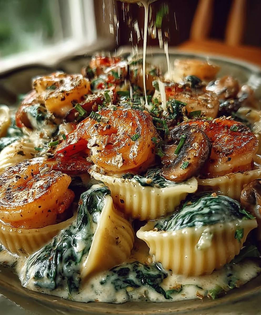 Spinach Mushroom Shrimp Shells