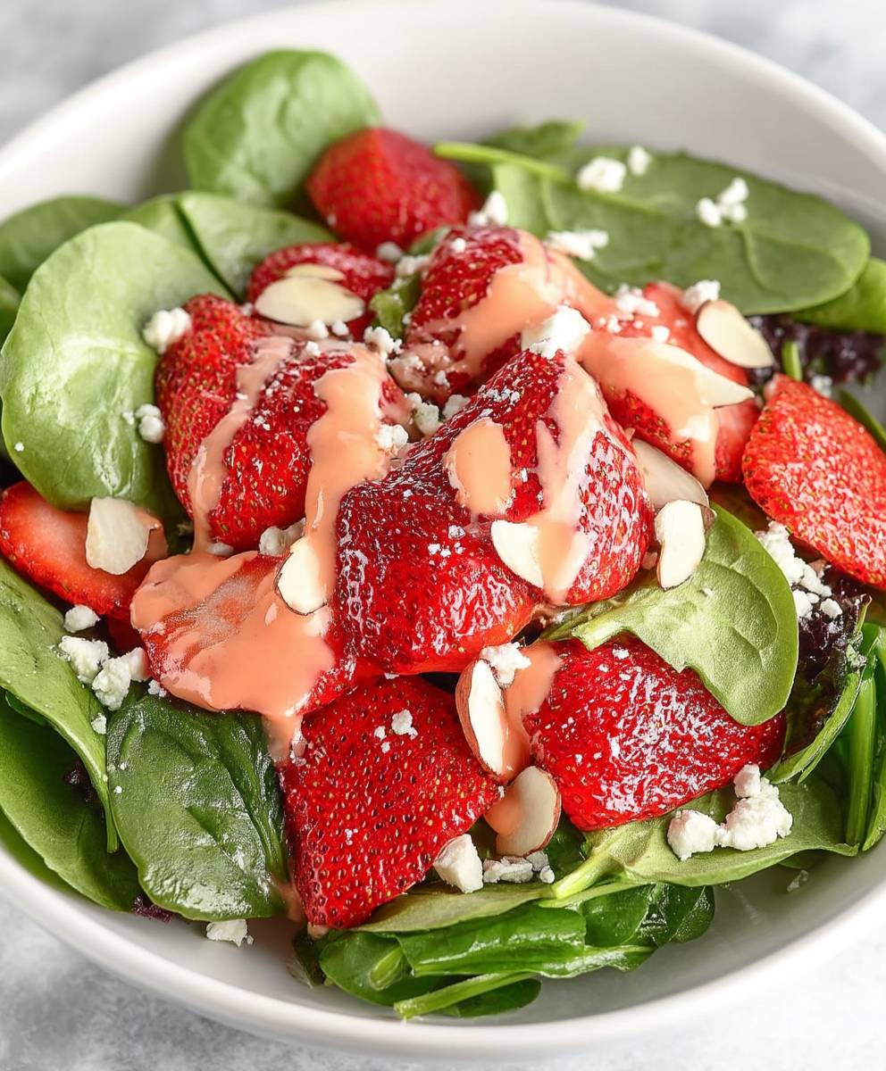 Strawberry spinach salad almonds