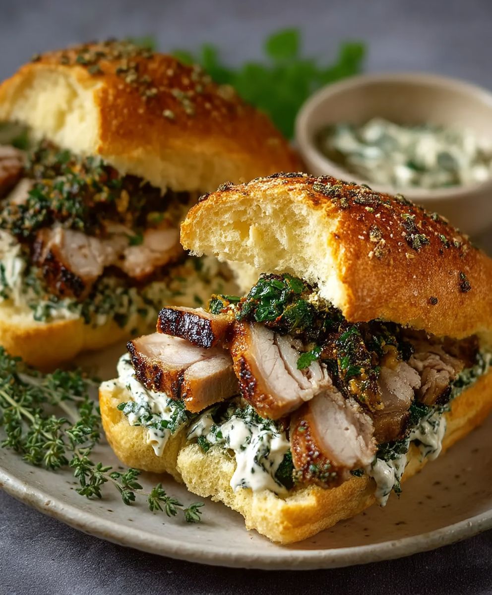 Porchetta Sandwiches Garlic Herb Mayo