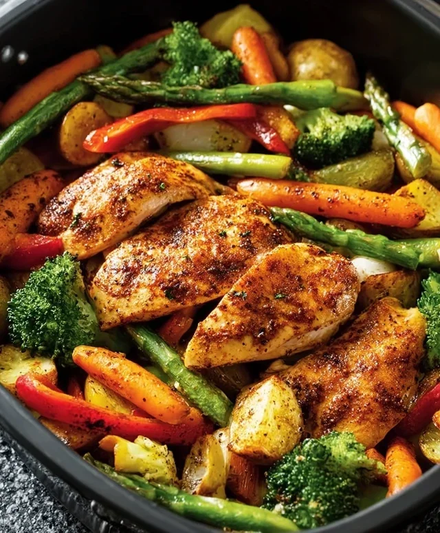 Air Fryer Chicken and Vegetables (in 15 minutes!)