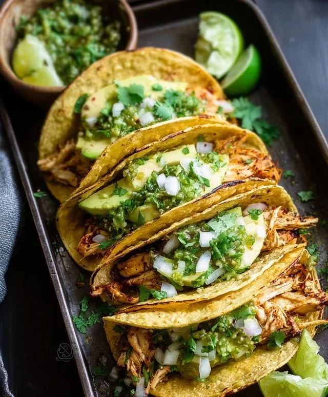 Crispy Poblano Chicken Tacos with Avocado-Jalapeño Salsa