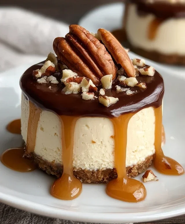 No Bake Turtle Mini Cheesecakes