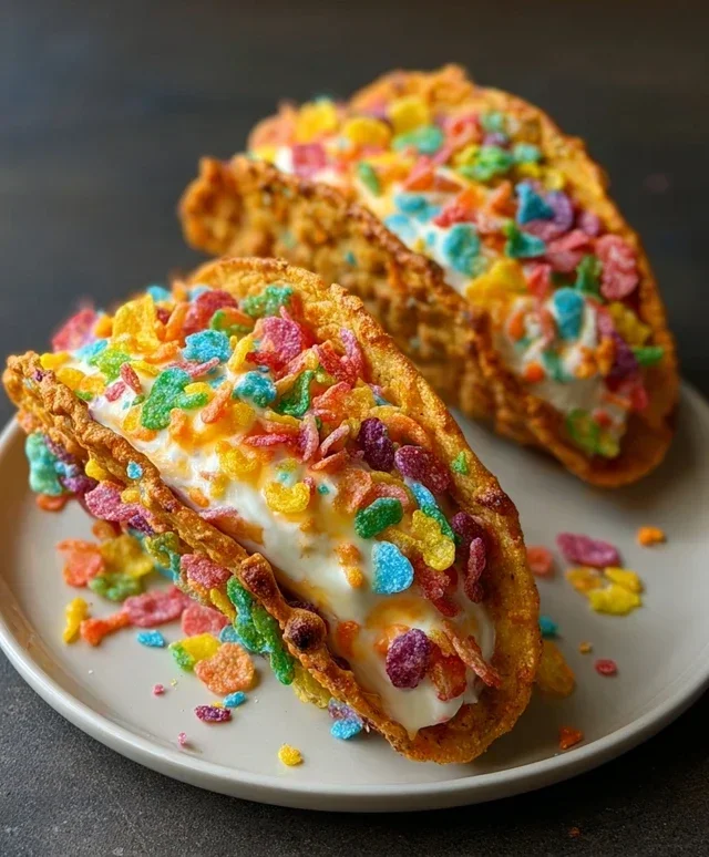 Fruity Pebbles Cheesecake Tacos
