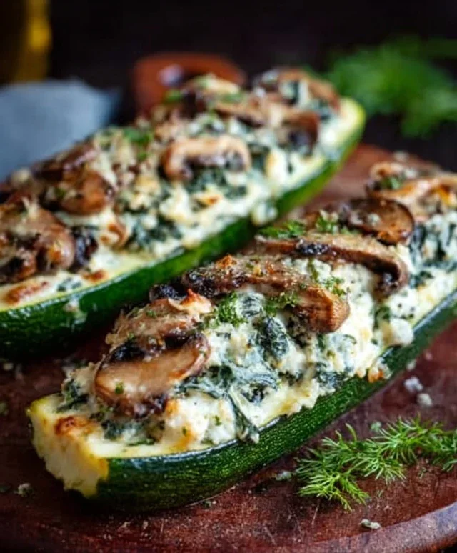 Spinach, Mushroom, and Ricotta Stuffed Zucchini Boats Recipe