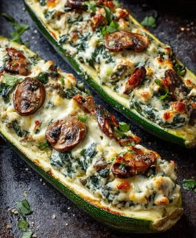 Spinach, Mushroom, and Ricotta Stuffed Zucchini Boats Recipe