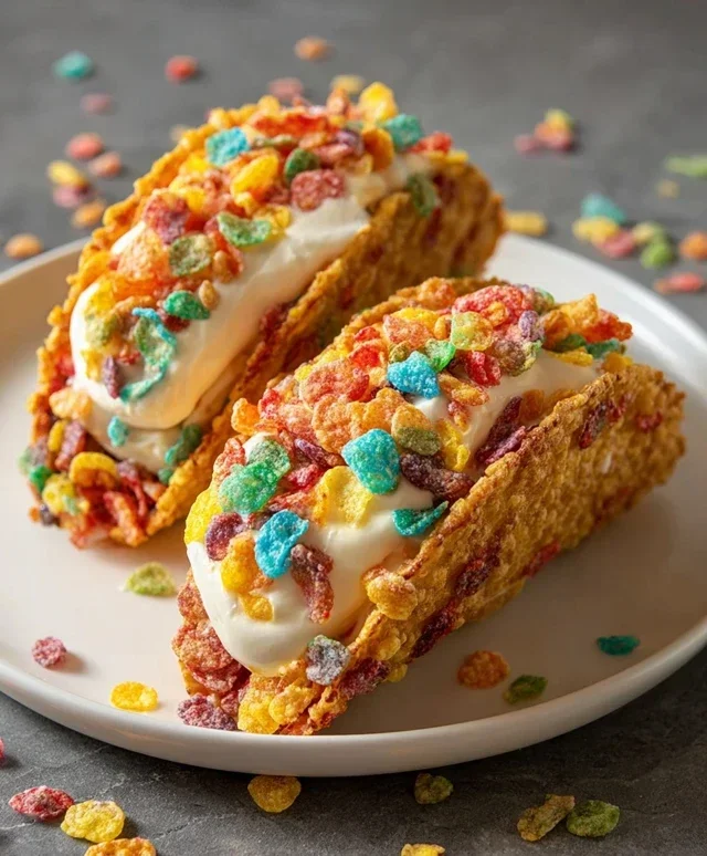 Fruity Pebbles Cheesecake Tacos