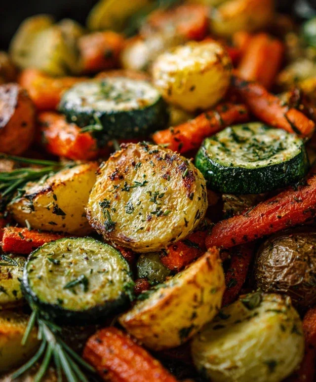 Garlic Herb Roasted Potatoes Carrots and Zucchini