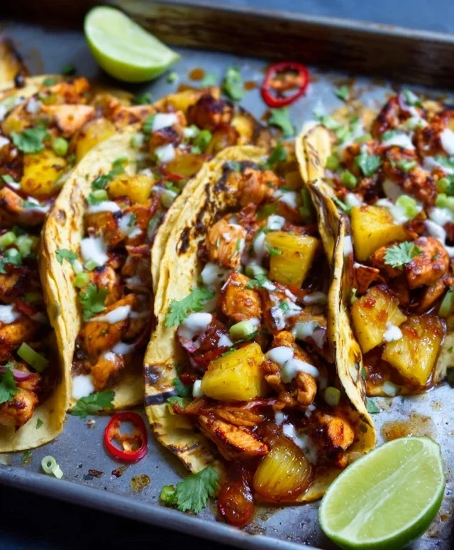 One Pan Chicken & Pineapple Tacos